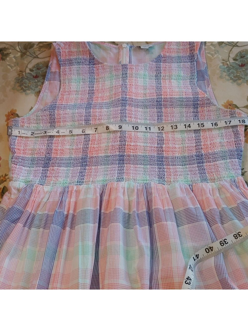 J.Crew Women's Smocked Tiered Cotton Plaid Dress in Pastels Multi size Large - Picture 10 of 17